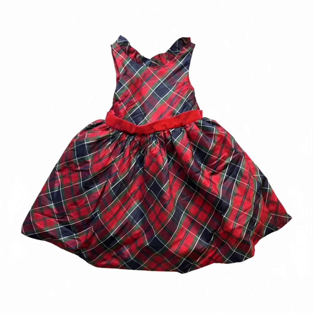 Janie and Jack SILK Red Plaid Tartan Formal Christmas Holiday Dress Girl 4